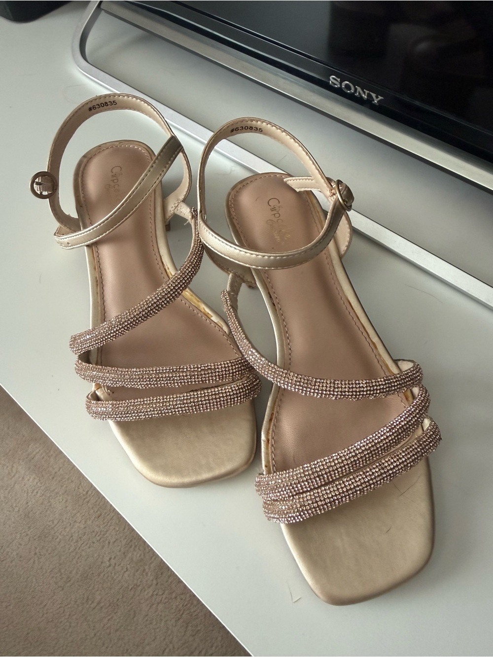 Girl’s Metallic Strappy Sandals with Beaded Accent - rose Gold/gold